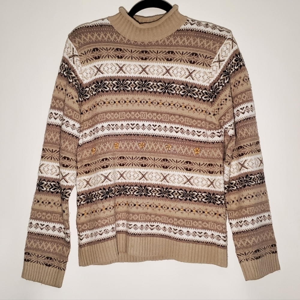 Dress Barn Geometric Pattern Turtleneck/Cowl Sweater- Women's- Size Medium